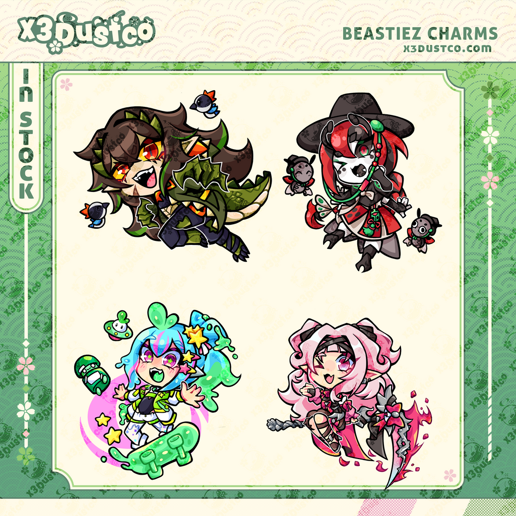 2.5in Beastiez Keychain Charms - Beribug/Pia Pi/Kairyu Crocodile/Tori Oriane