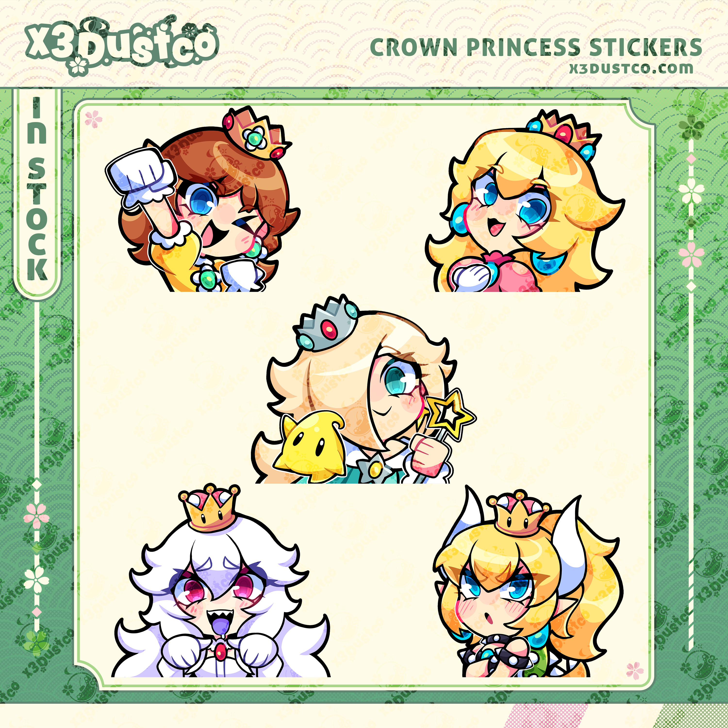 Crown Princess Stickers/Decals - Bowsette/Boosette/Peach/Daisy/Rosalina