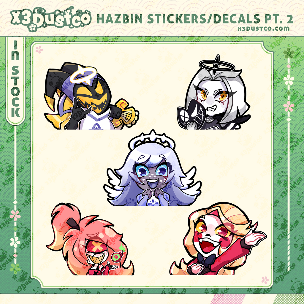 LAST RUN Hazbin Hotel Stickers/Decals Part 2 - Charlie/Adam/Lute/Emily/Cherri Bomb
