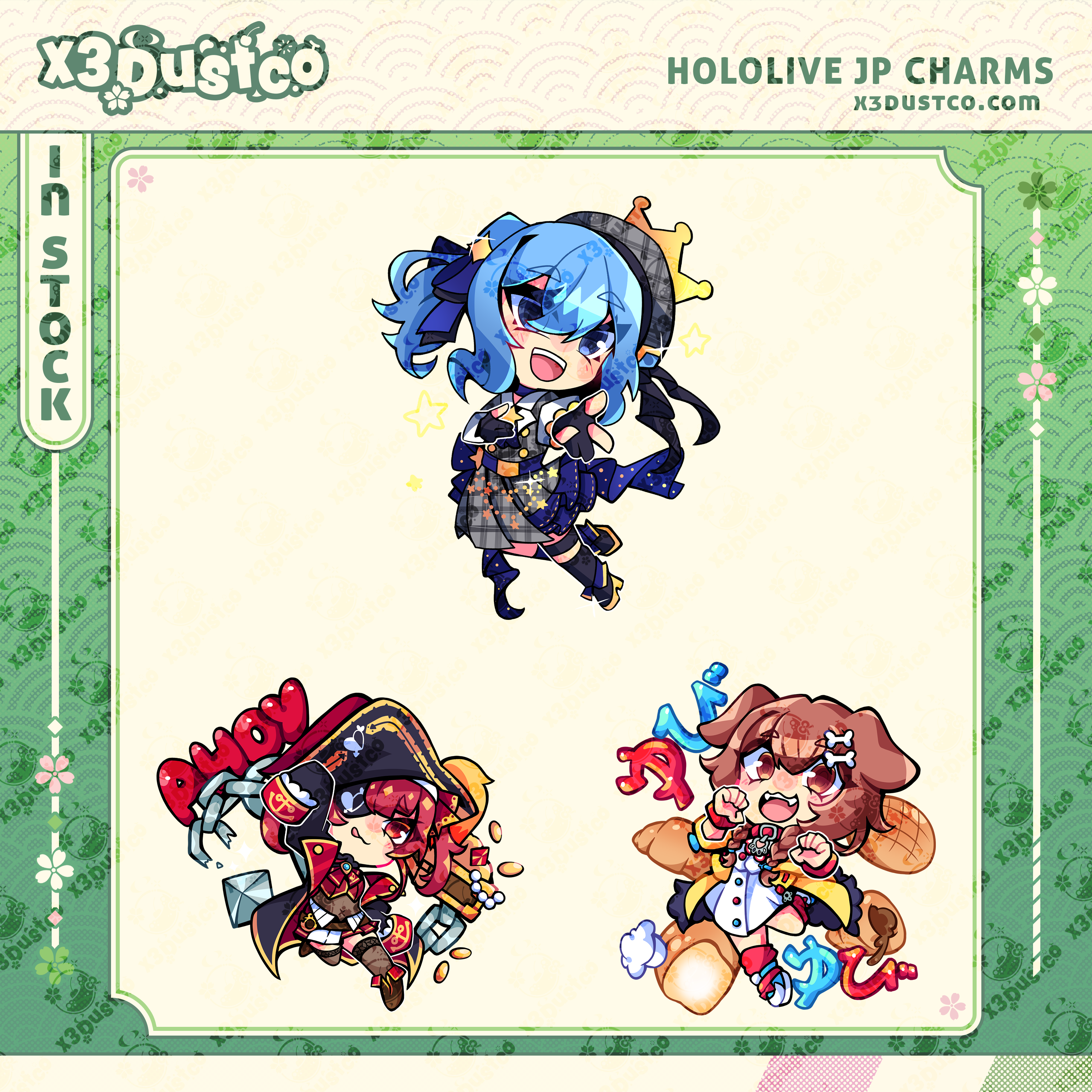 2.5in Hololive JP Charms Suisei/Korone/Marine