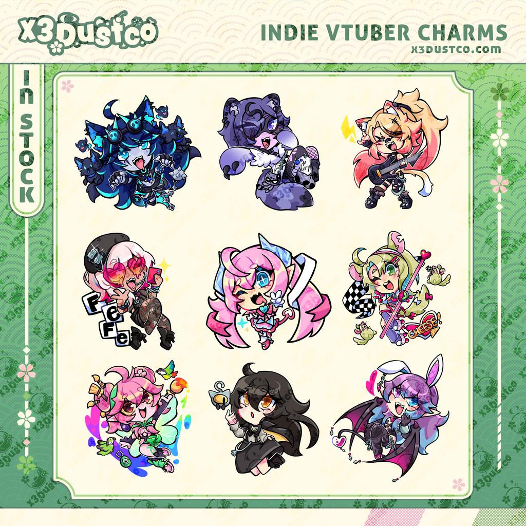 2.5in Indie Vtuber Keychain Charms 4 - Spite/Snuffy/KatieKat/Fefe/Chibidoki/Froggy/Grimmi/Ashton Marten/CottontailVA
