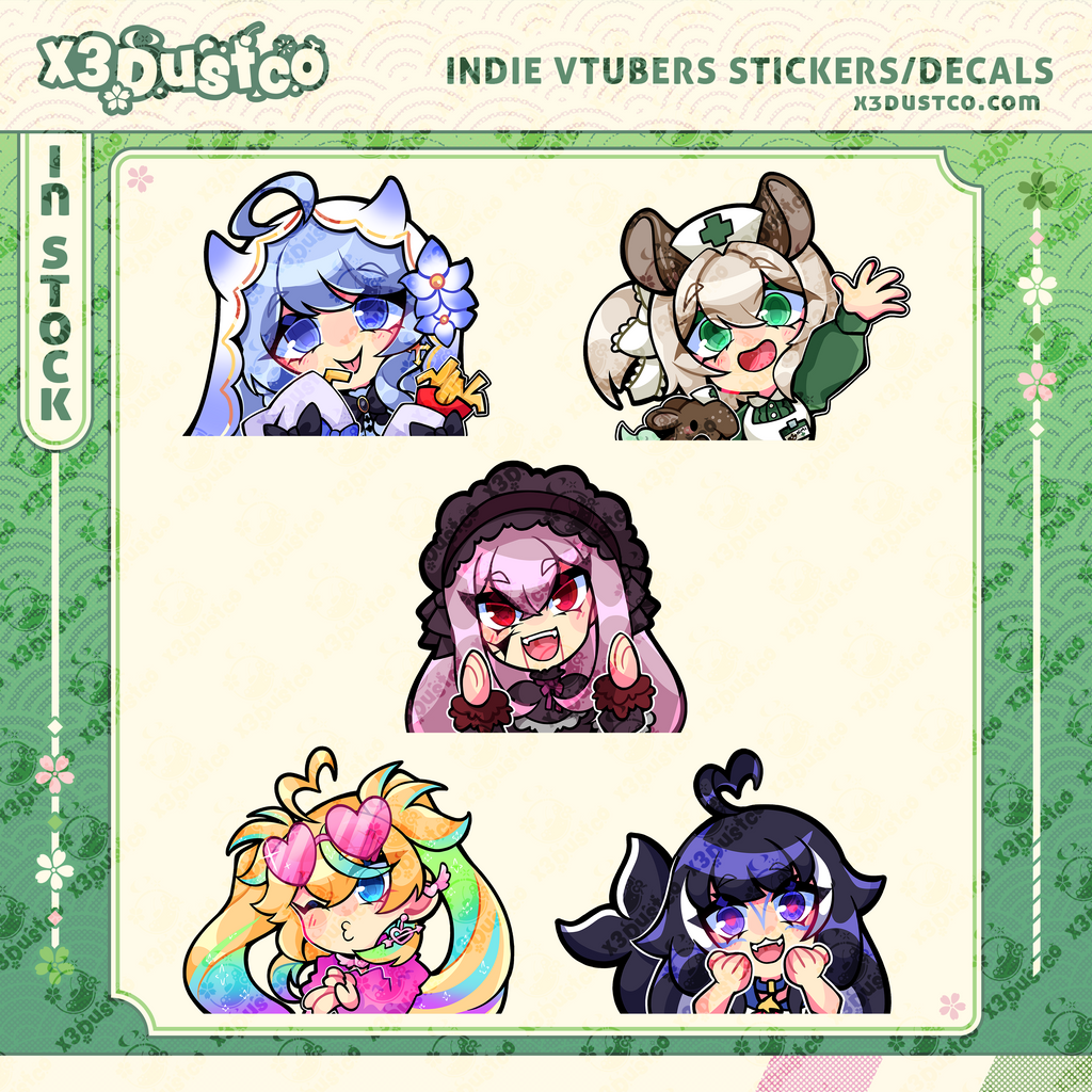 Indie Vtuber Stickers/Decals - Porcelain Maid/Shylily/Mogu/Nimi/Arielle