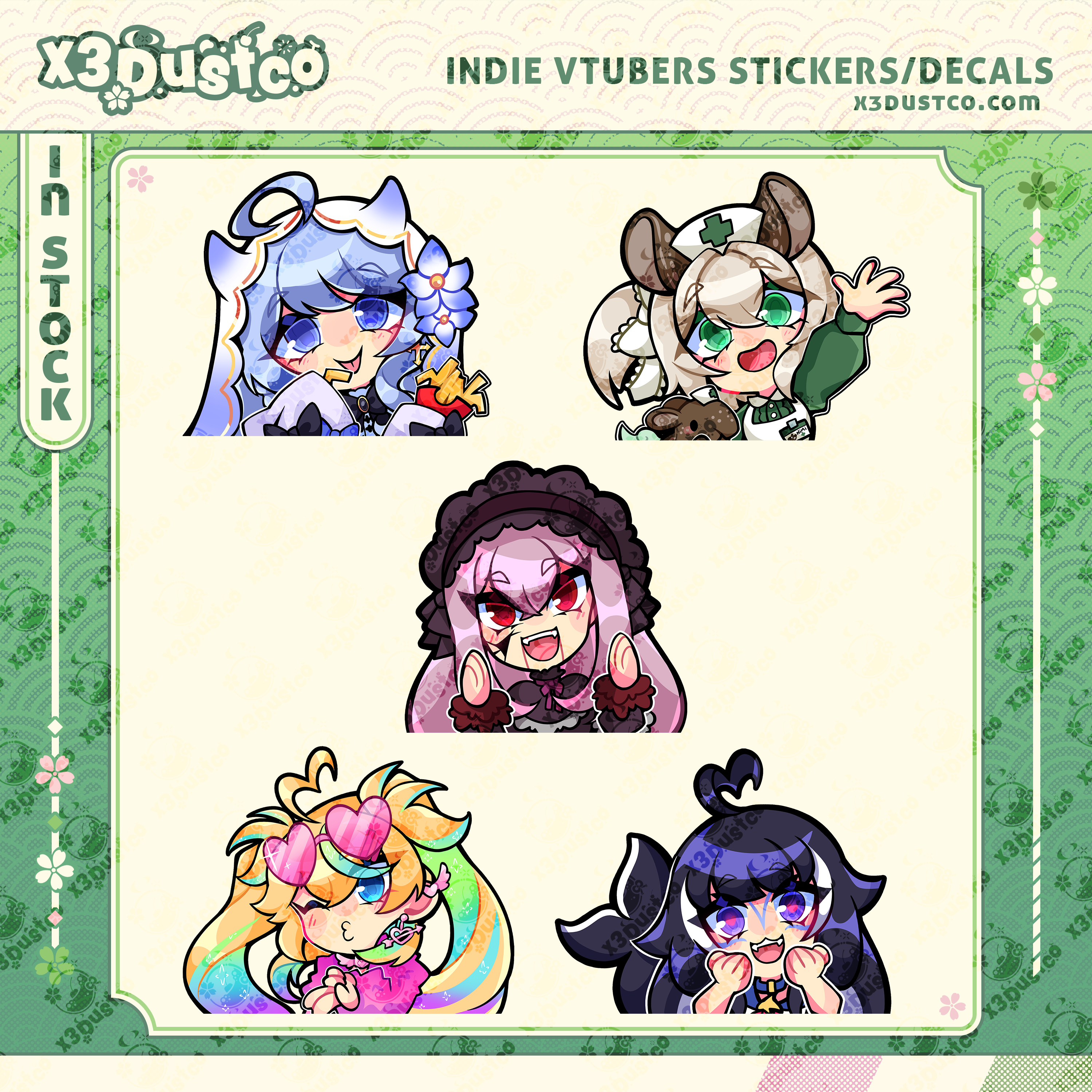 Indie Vtuber Stickers/Decals - Porcelain Maid/Shylily/Mogu/Nimi/Arielle