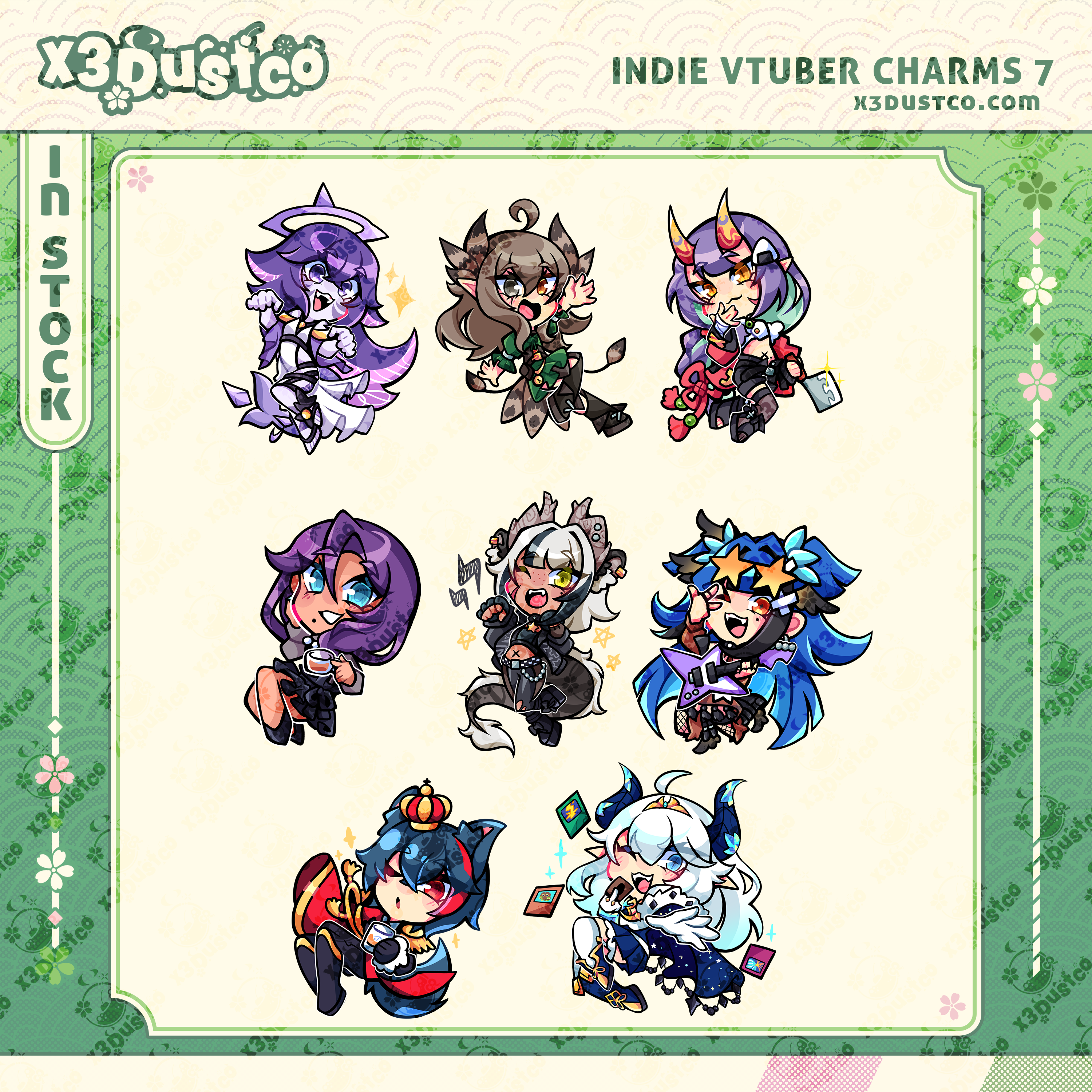2.5in Indie Vtuber Keychain Charms 7 - Megalodon/Kumi/Onigiri/Chacha/Sansin/Isaa/Merryweather/Nova