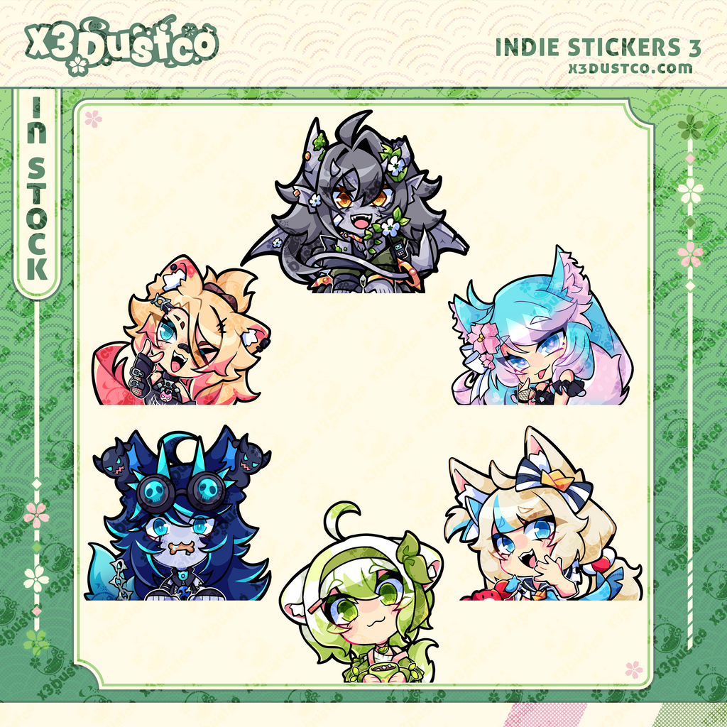Indie Vtuber Stickers/Decals - OBKatieKat/Laimu/Saba/Spite/Jax