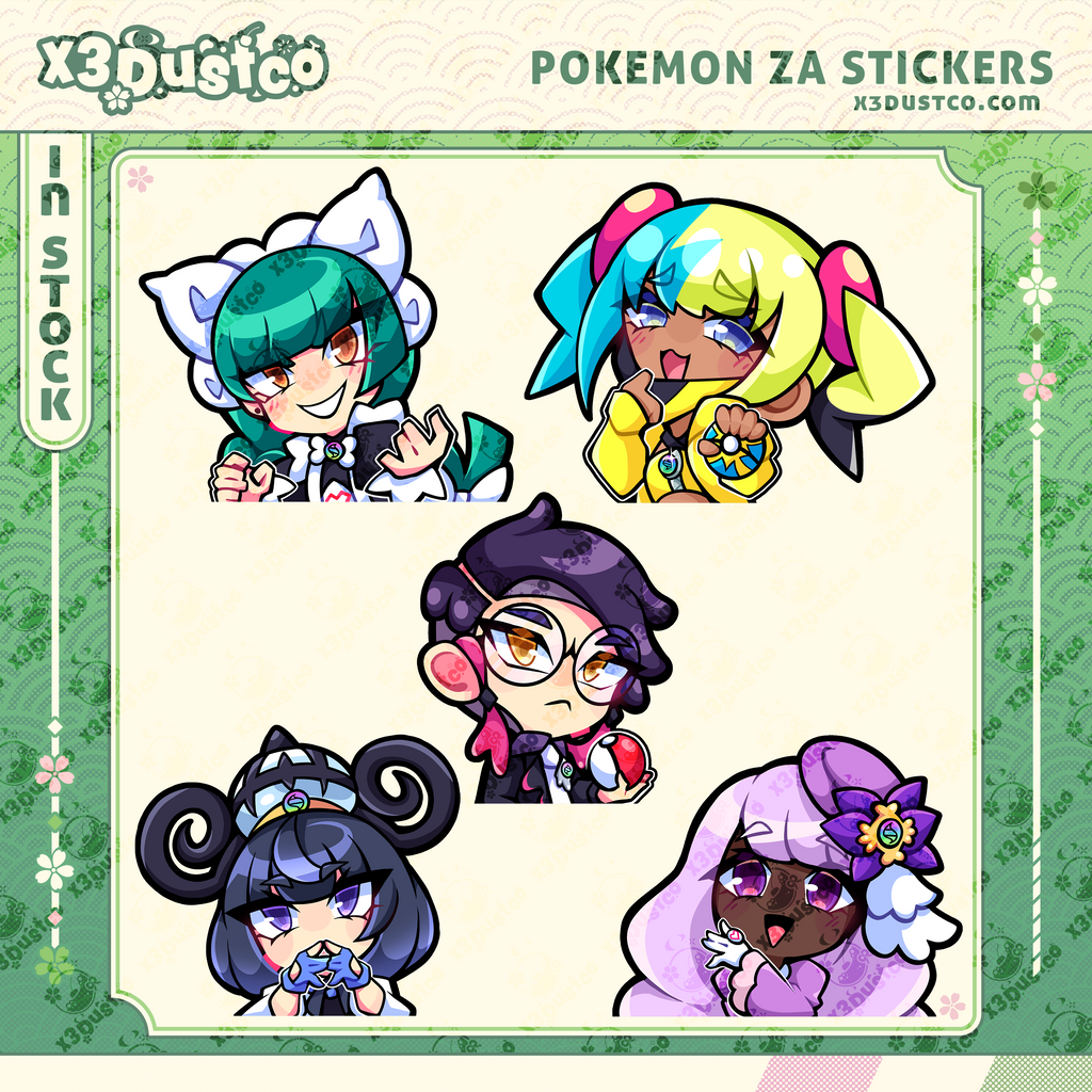 Pokemon ZA Trainers Sticker/Decals - Canari/Corbeau/Gwynn/Jacinthe/Lebanne
