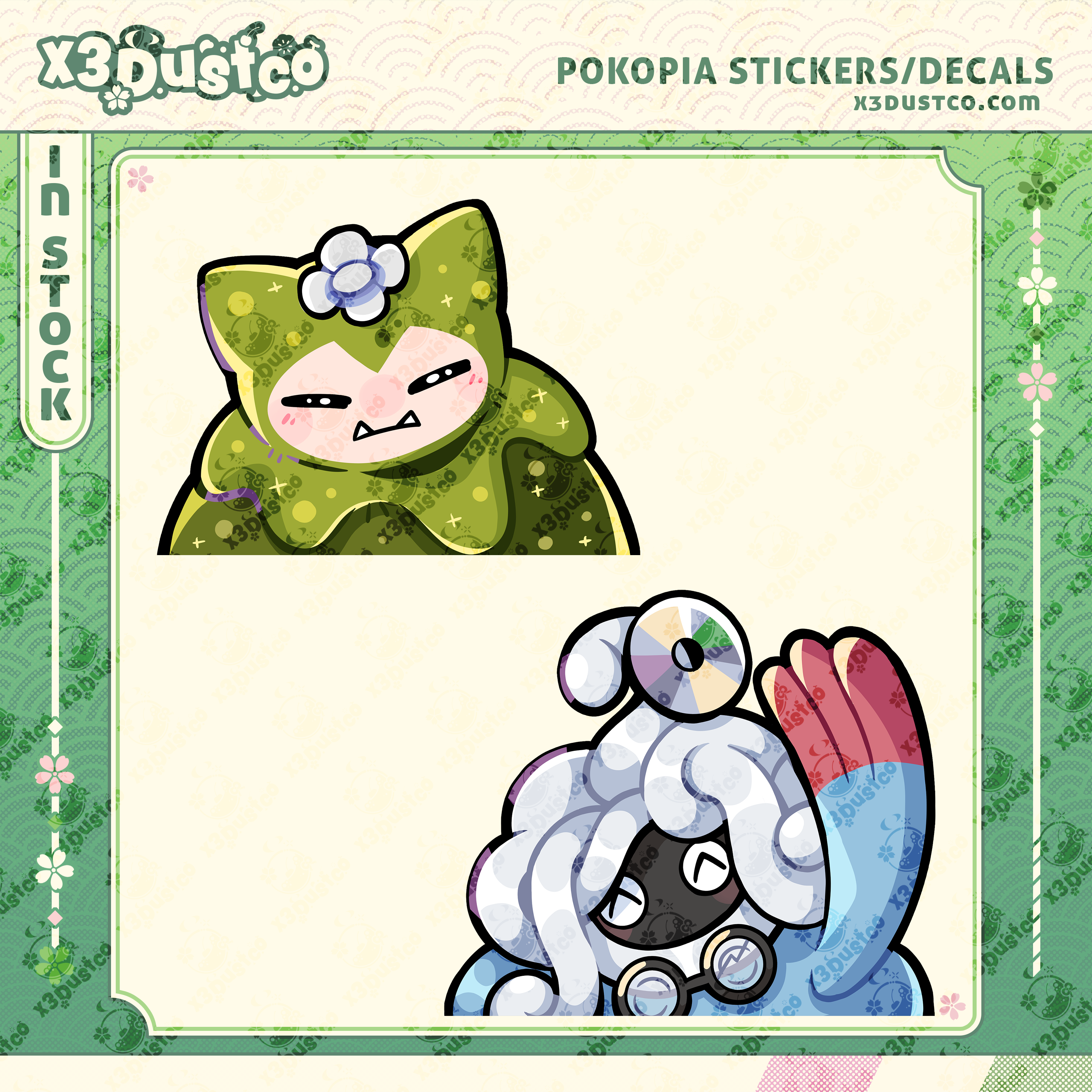Pokopia Stickers - Mosslax/Professor Tangrowth